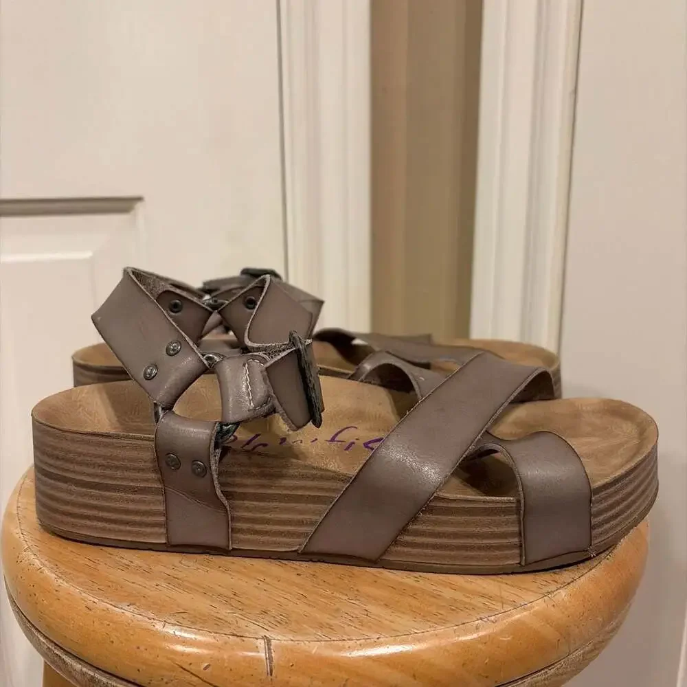 Blowfish Malibu Hapuku Wedge Ankle Strap Platform Sandals Grey